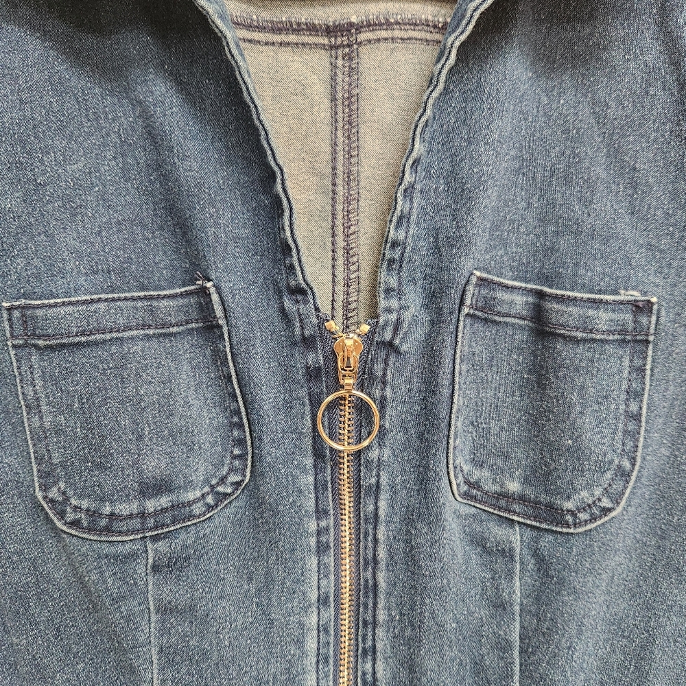 Haute Monde Blue Denim Jumpsuit with Front Zipper - Picture 4 of 9